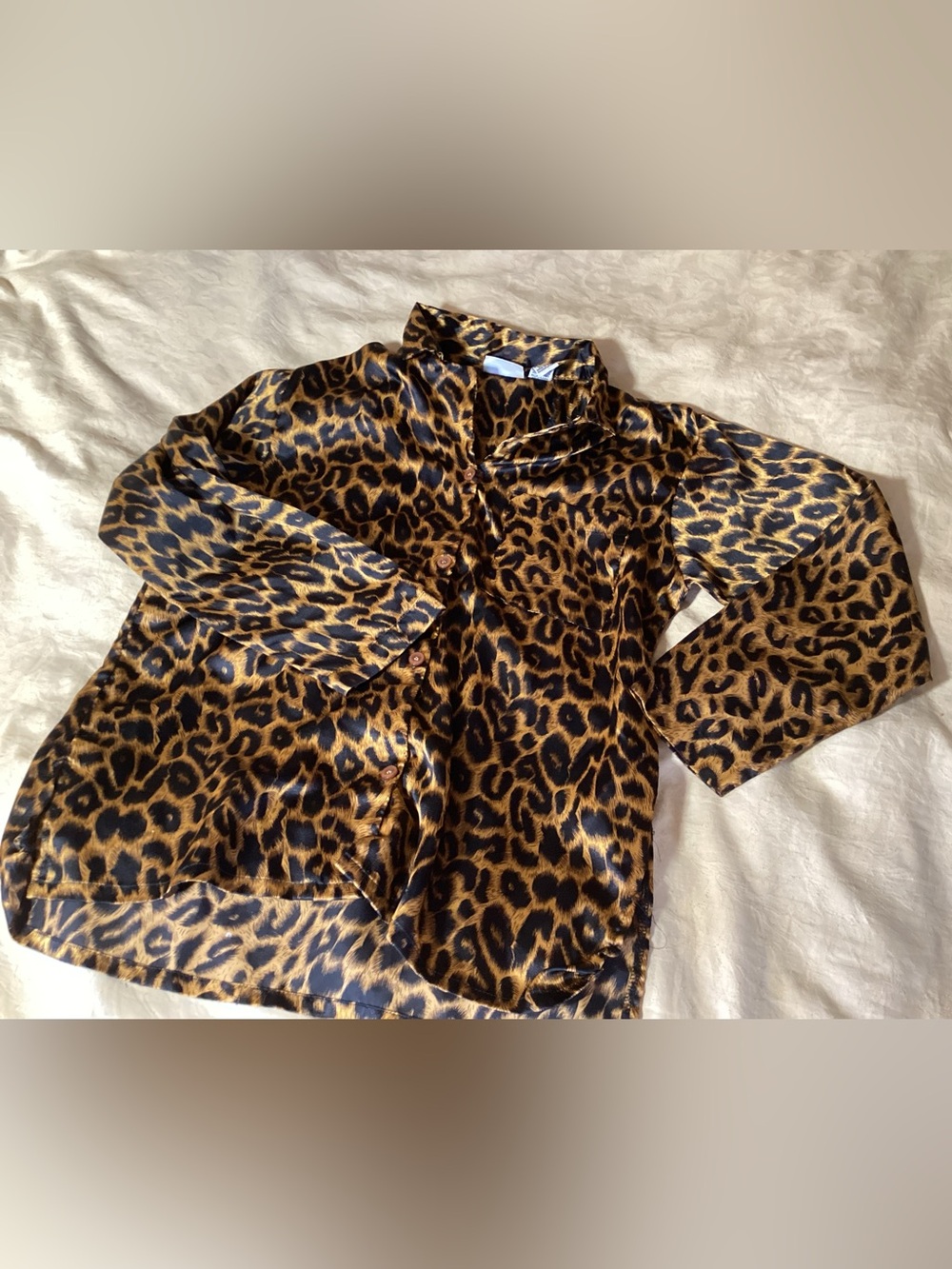 Leopard Print Satin Button-Up PJ’s SHIRT & PANTS - Brown & Black
